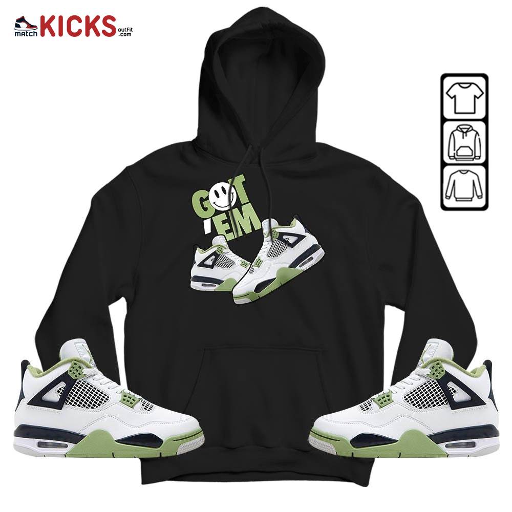Got Em Shoes Smile Sneaker Shirt Match Retro Oil Green 4s, Jordan 4 Oil Green MKO Hoodie Got Em Shoes Smile Sneaker Shirt Match Retro Oil Green 4s, Jordan 4 Oil Green MKO Hoodie