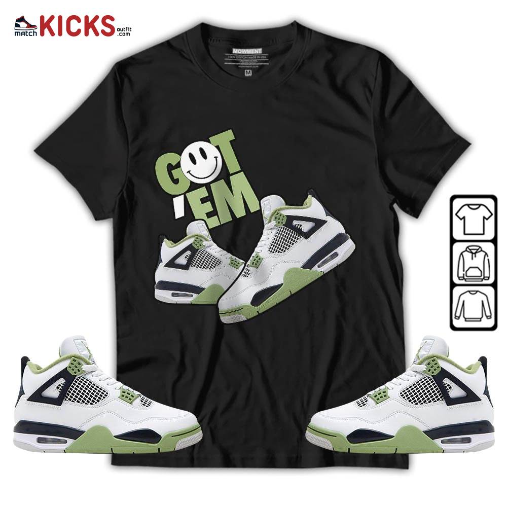 Got Em Shoes Smile Sneaker Shirt Match Retro Oil Green 4s, Jordan 4 Oil Green MKO T-Shirt Got Em Shoes Smile Sneaker Shirt Match Retro Oil Green 4s, Jordan 4 Oil Green MKO T-Shirt