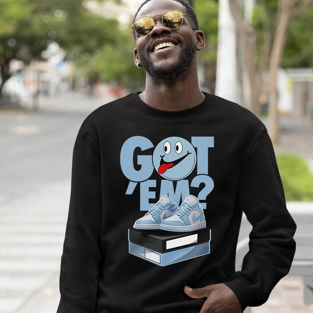 Got Em Smile Sneaker Shirt Match 1 Low Gets Icy, Jordan 1 Low Ice Blue MKO T-Shirt Got Em Smile Sneaker Shirt Match 1 Low Gets Icy, Jordan 1 Low Ice Blue MKO T-Shirt