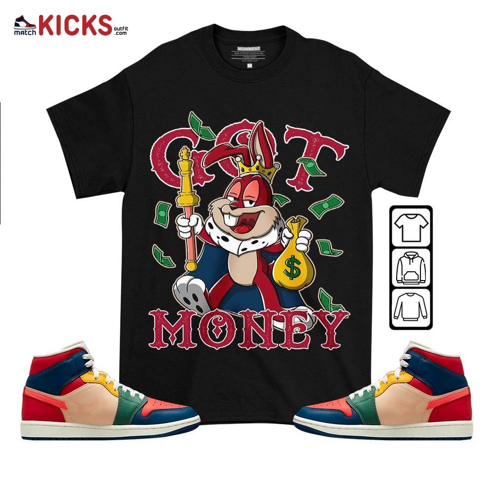 Got Money Bunny Sneaker Shirt Match Multi Color 2022 1s, Jordan 1 Mid Multi Color 2022 MKO T-Shirt