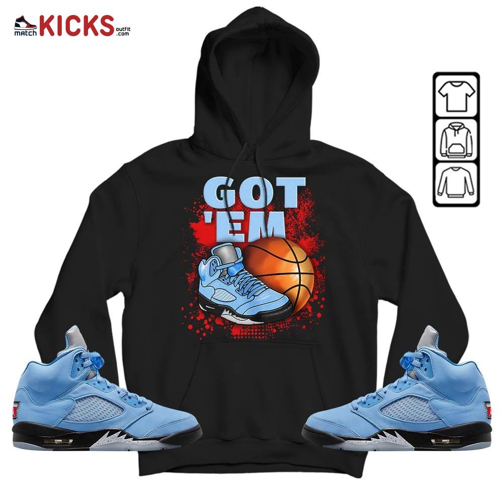 GOT’EM SNKRS Sneaker Shirt Match Retro University Blue 5s, Jordan 5 University Blue MKO Hoodie