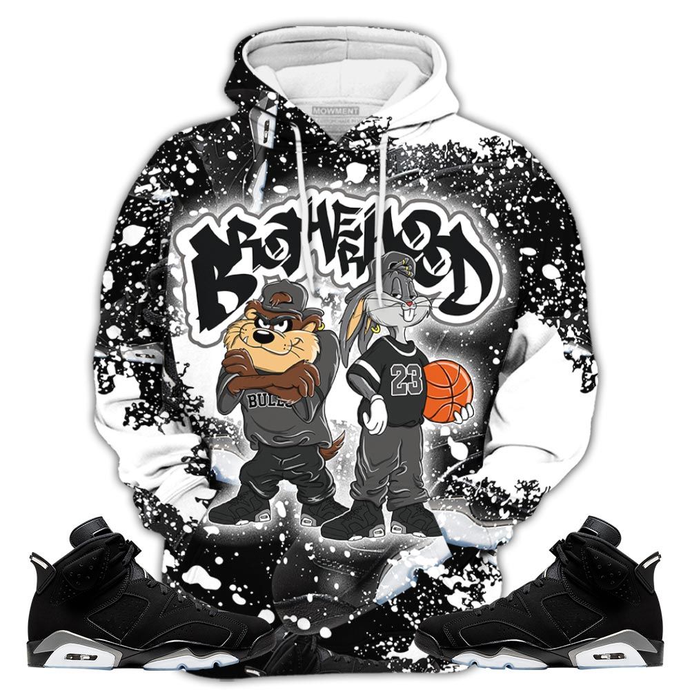 Graffiti Bunny Tazmanian Sneaker Shirt Match Retro Metallic Silver 6S, Jordan 6 Black Chrome Hoodie Sweatshirt Tee All Over Print MKO Shirt