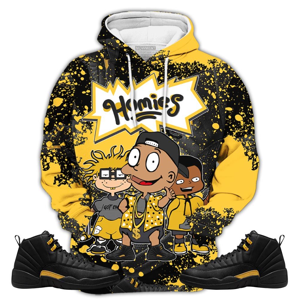 Graffiti Cartoon 90S Homies Sneaker Shirt Match Black Taxi 12S, Jordan 12 Retro Black Taxi Hoodie Sweatshirt Tee All Over Print MKO Shirt