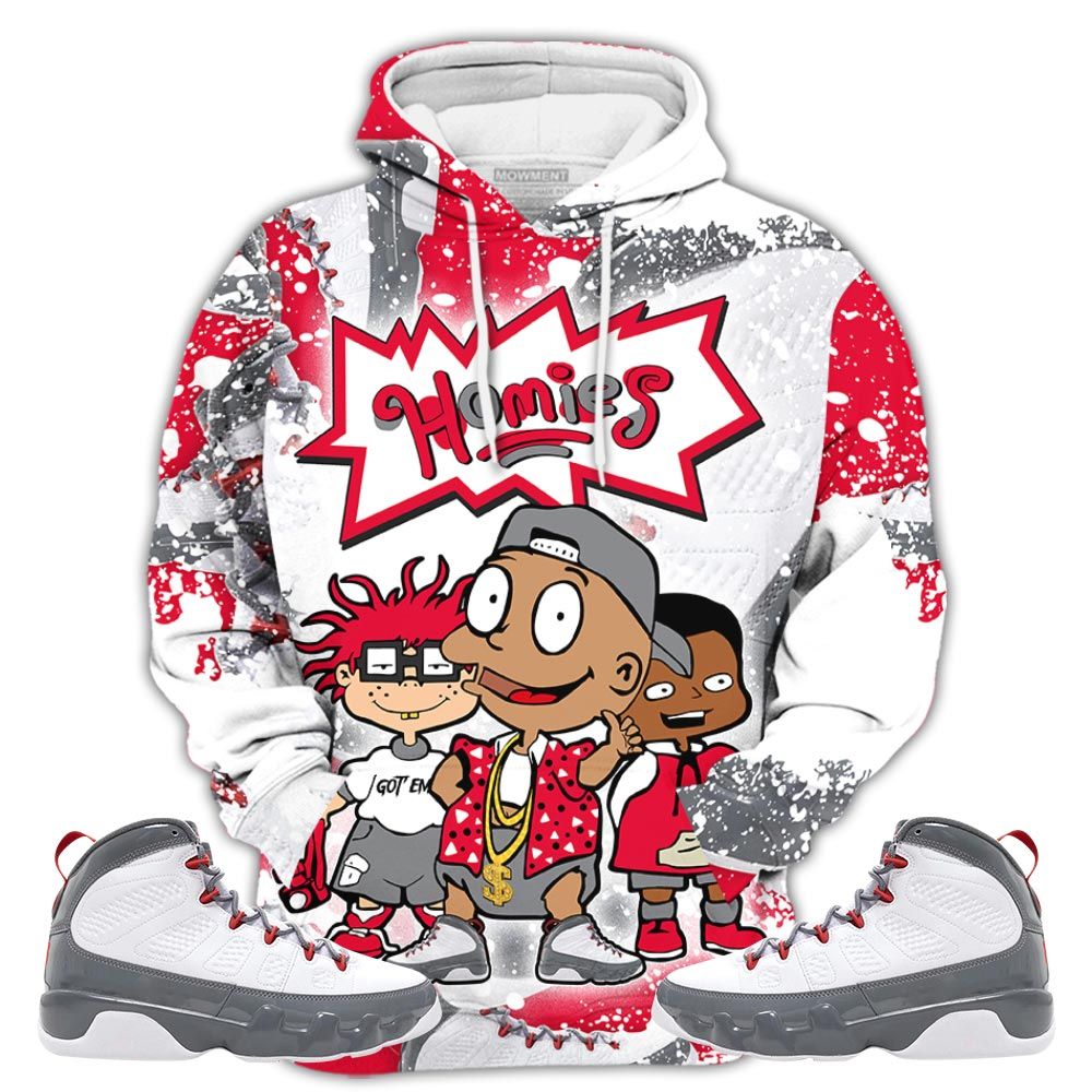 Graffiti Cartoon 90S Homies Sneaker Shirt Match Fire Red 9S, Jordan 9 Retro Fire Red Hoodie Sweatshirt Tee All Over Print MKO Shirt