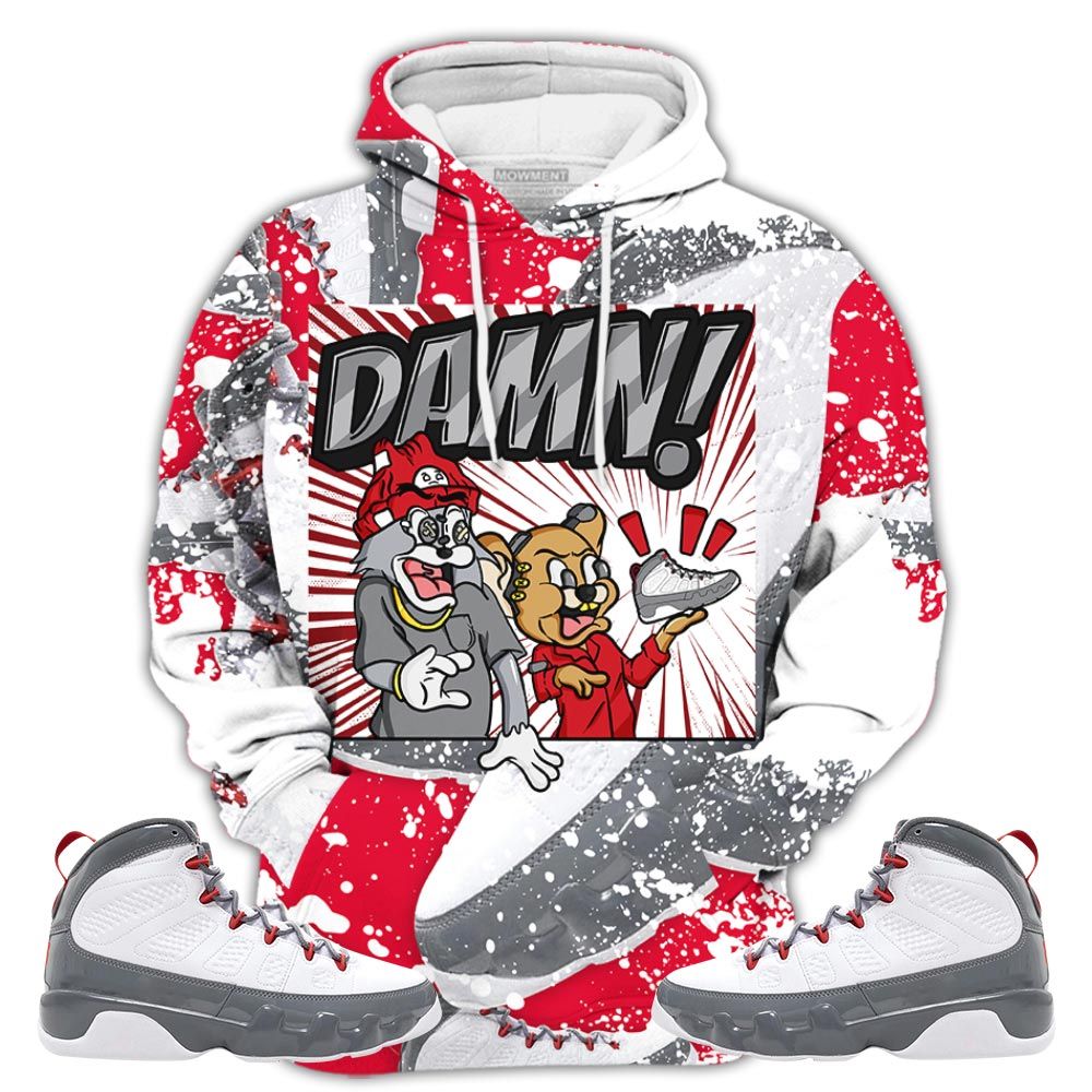 Graffiti Cat And Mouse Damn Sneaker Shirt Match Fire Red 9S, Jordan 9 Retro Fire Red Hoodie Sweatshirt Tee All Over Print MKO Shirt