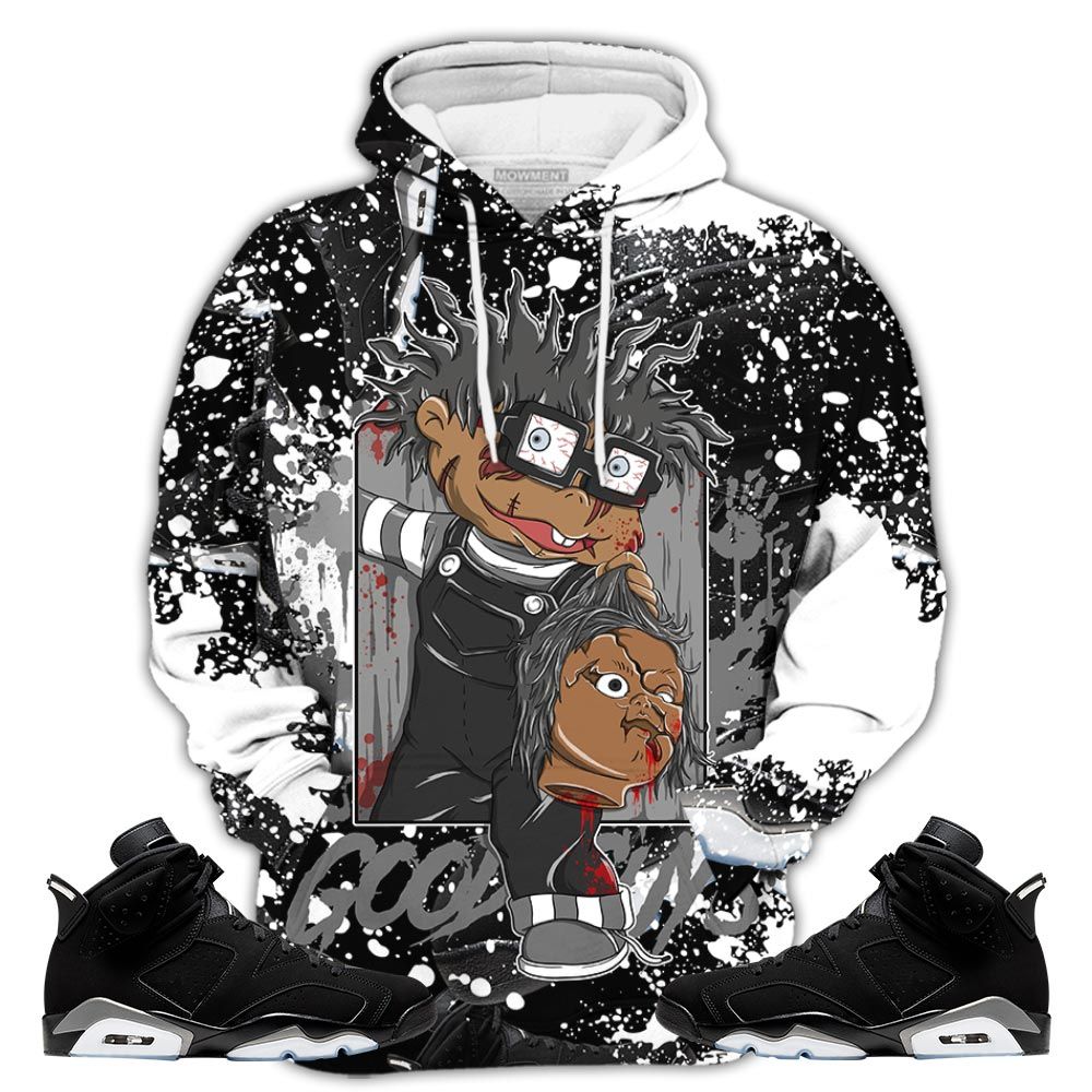 Graffiti Chucky Cartoon 90S Sneaker Shirt Match Retro Metallic Silver 6S, Jordan 6 Black Chrome Hoodie Sweatshirt Tee All Over Print MKO Shirt