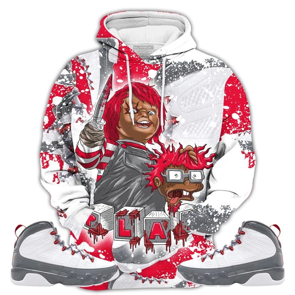 Graffiti Chucky Chuckie Kills Halloween Sneaker Shirt Match Fire Red 9S, Jordan 9 Retro Fire Red Hoodie Sweatshirt Tee All Over Print MKO Shirt