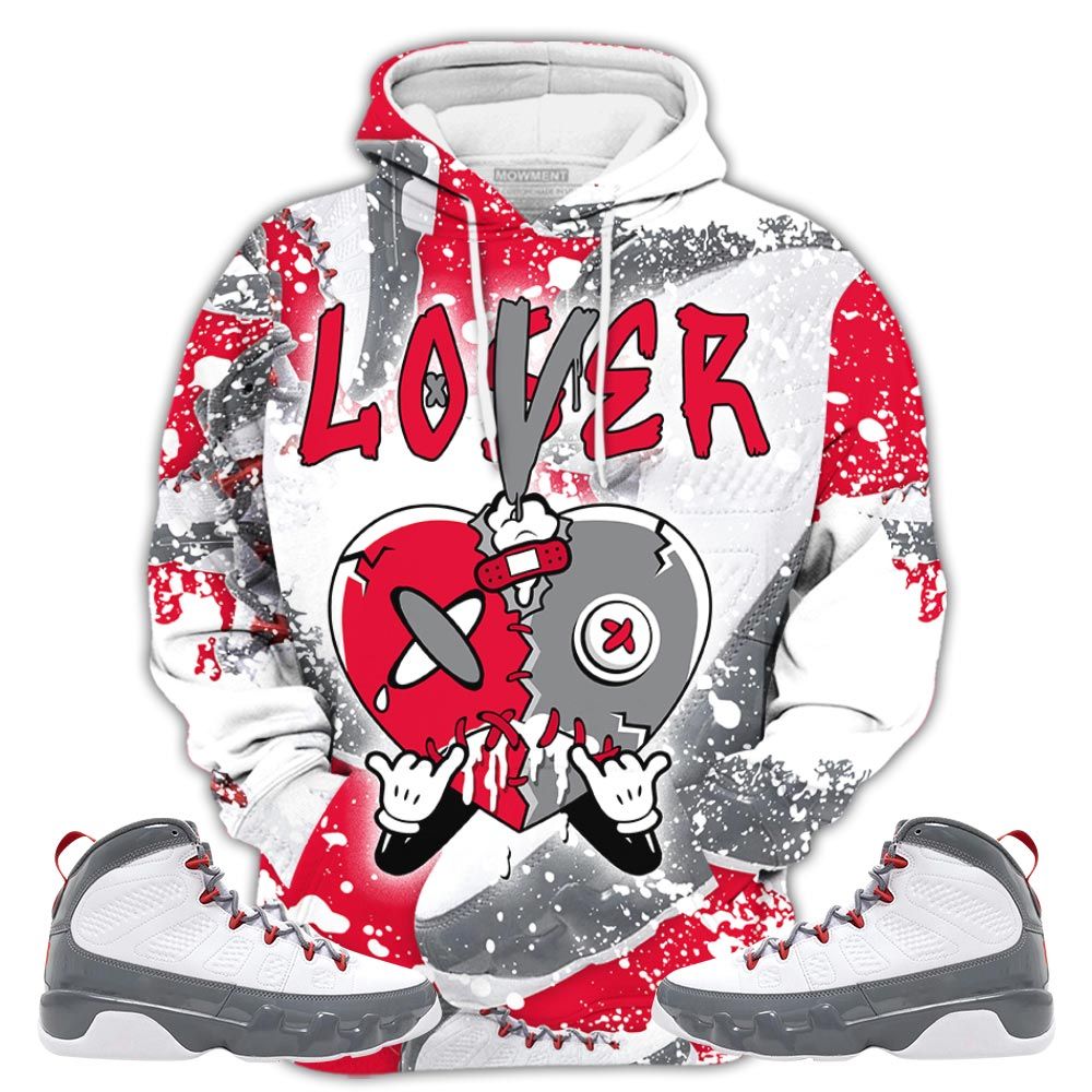 Graffiti Loser Lover Heart Sneaker Shirt Match Fire Red 9S, Jordan 9 Retro Fire Red Hoodie Sweatshirt Tee All Over Print MKO Shirt