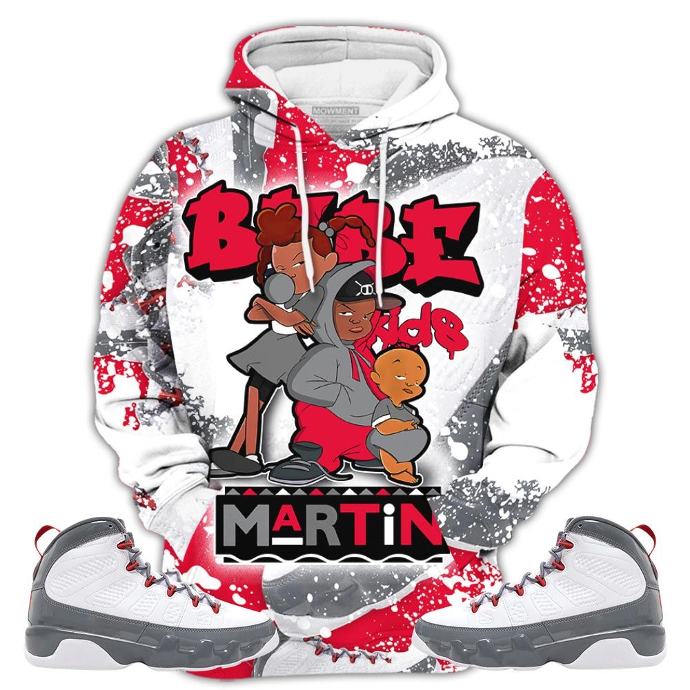 Graffiti Martin Babes Kids 90S Sneaker Shirt Match Grey Fire Red 9S, Jordan 9 Retro Fire Red Hoodie Sweatshirt Tee All Over Print MKO Shirt