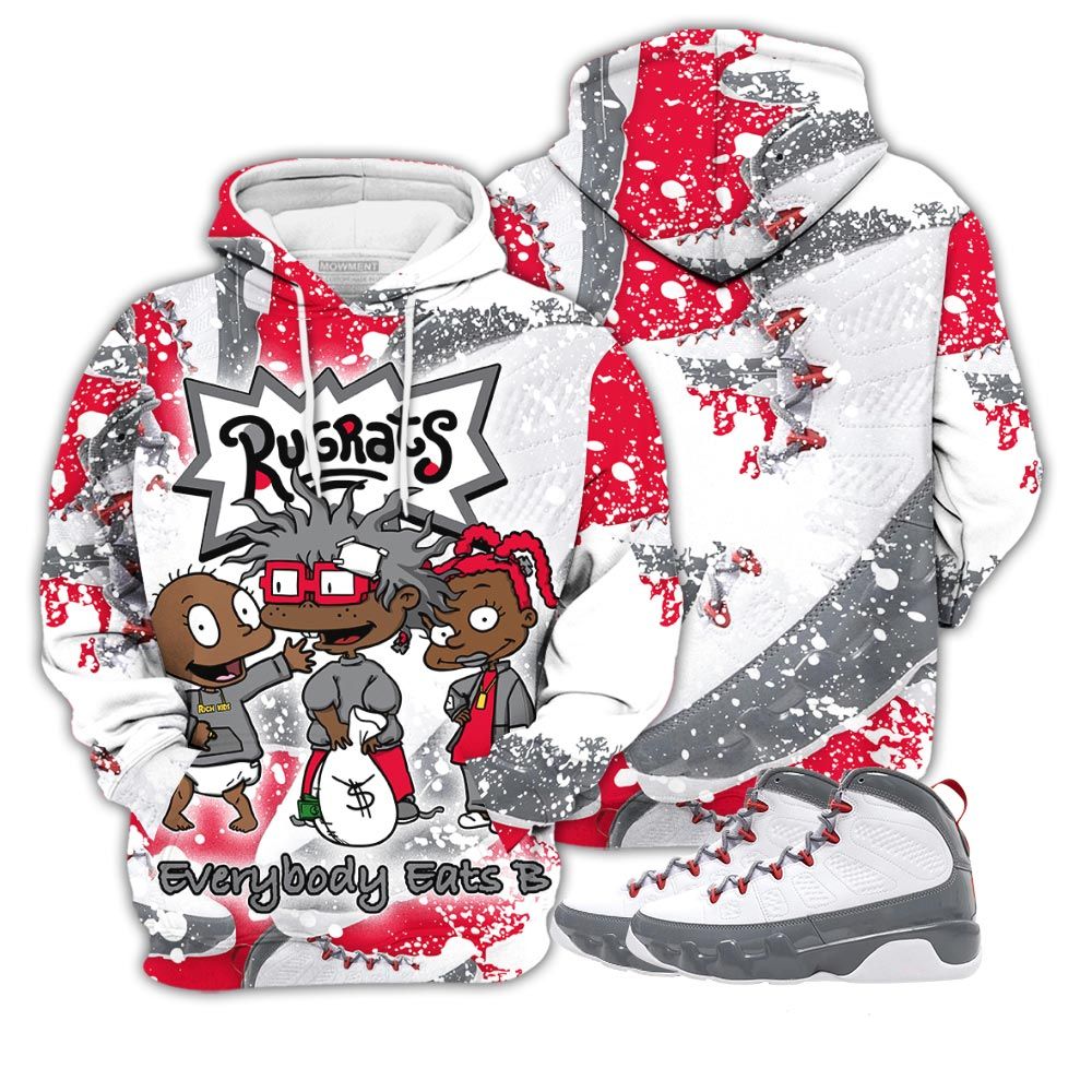 Graffiti Rugrats Everybody Eats B Sneaker Shirt Match Grey Fire Red 9S, Jordan 9 Retro Fire Red Hoodie Sweatshirt Tee All Over Print MKO Shirt