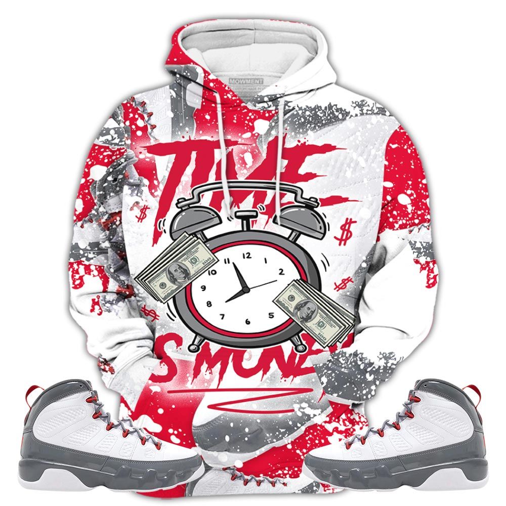 Graffiti Time Is Money Drip Sneaker Shirt Match Fire Red 9S, Jordan 9 Retro Fire Red Hoodie Sweatshirt Tee All Over Print MKO Shirt