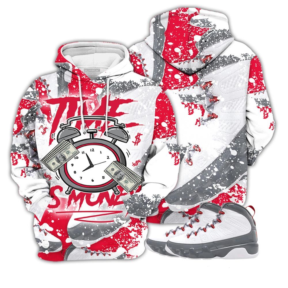 Graffiti Time Is Money Drip Sneaker Shirt Match Fire Red 9S, Jordan 9 Retro Fire Red Hoodie Sweatshirt Tee All Over Print MKO Shirt