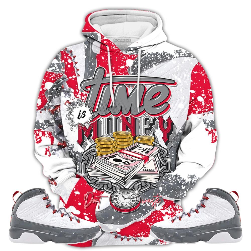 Graffiti Time Is Money Sneaker Shirt Match Fire Red 9S, Jordan 9 Retro Fire Red Hoodie Sweatshirt Tee All Over Print MKO Shirt