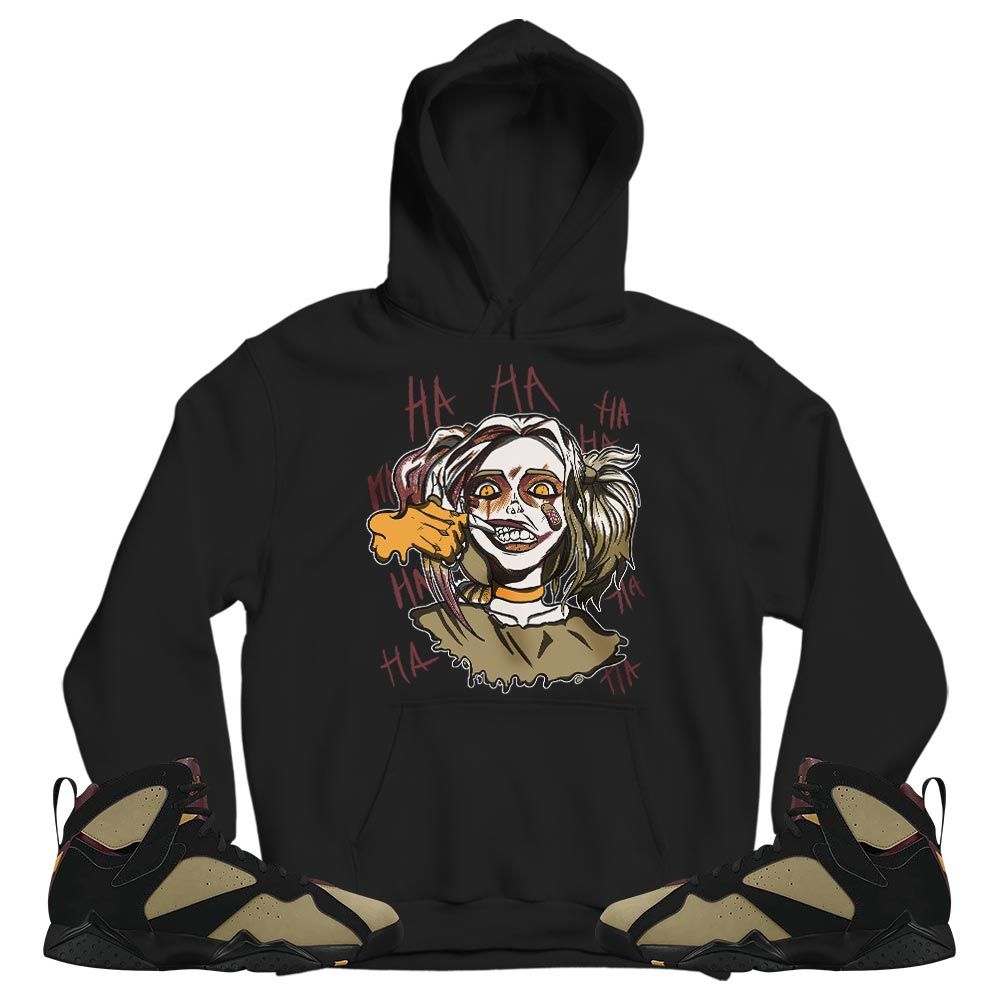 Harley Quinn Sneaker Shirt Match Black Cherrywood 7s, Jordan 7 Black Olive MKO T-Shirt