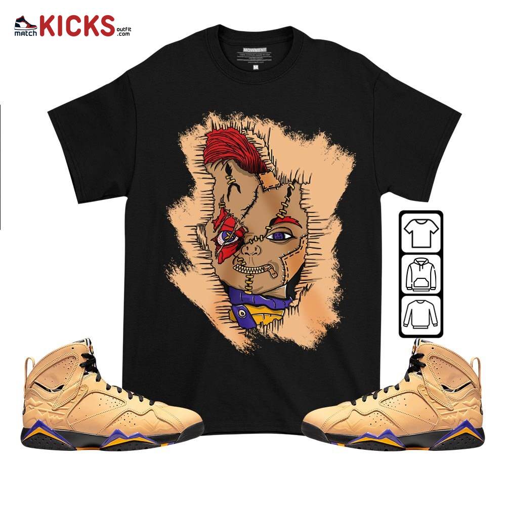 Head Of A Misunderstood Chucky Chuckie Sneaker Shirt Match Vachetta Tan 7s, Jordan 7 SE Afrobeats MKO T-Shirt