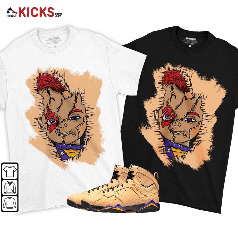 Head Of A Misunderstood Chucky Chuckie Sneaker Shirt Match Vachetta Tan 7s, Jordan 7 SE Afrobeats MKO T-Shirt Head Of A Misunderstood Chucky Chuckie Sneaker Shirt Match Vachetta Tan 7s, Jordan 7 SE Afrobeats MKO T-Shirt