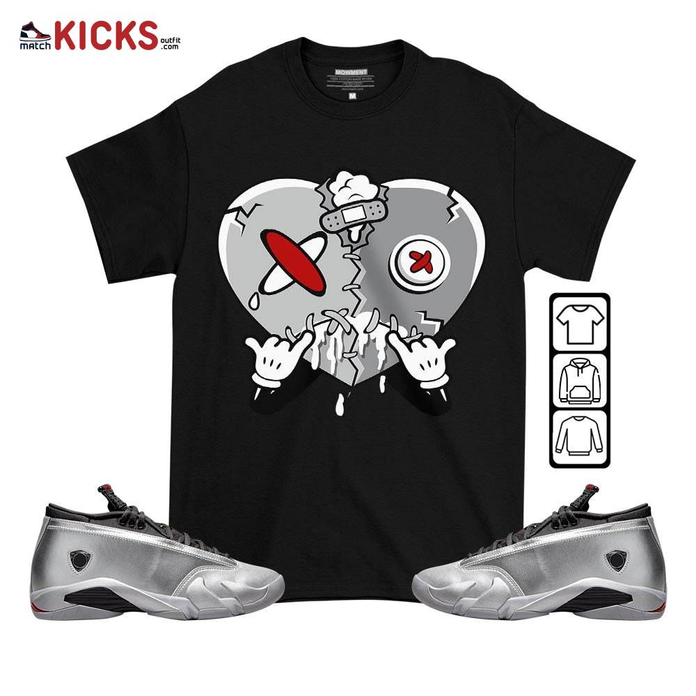Heart Crying Lover Sneaker Shirt Match 14 Low Metallic Silver, Jordan 14 Metallic Silver MKO T-Shirt