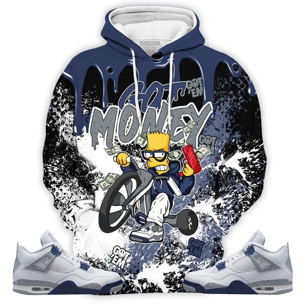 Homie Bart Got Money Sneaker Shirt Match Midnight Navy 4S, Jordan 4 Retro Midnight Navy Hoodie Sweatshirt Tee All Over Print MKO Shirt