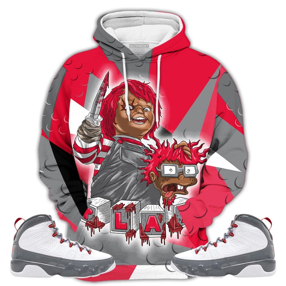 Homie Chucky Cartoon 90S Kills Halloween Sneaker Shirt Match Fire Red 9S, Jordan 9 Retro Fire Red Hoodie Sweatshirt Tee All Over Print MKO Shirt