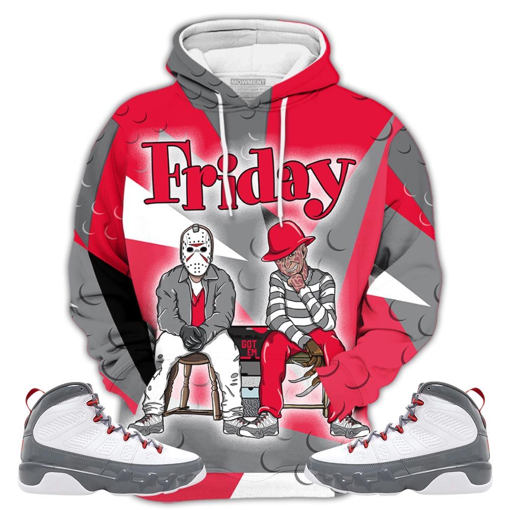 Homie Friday Horror Sneaker Shirt Match Fire Red 9S, Jordan 9 Retro Fire Red Hoodie Sweatshirt Tee All Over Print MKO Shirt