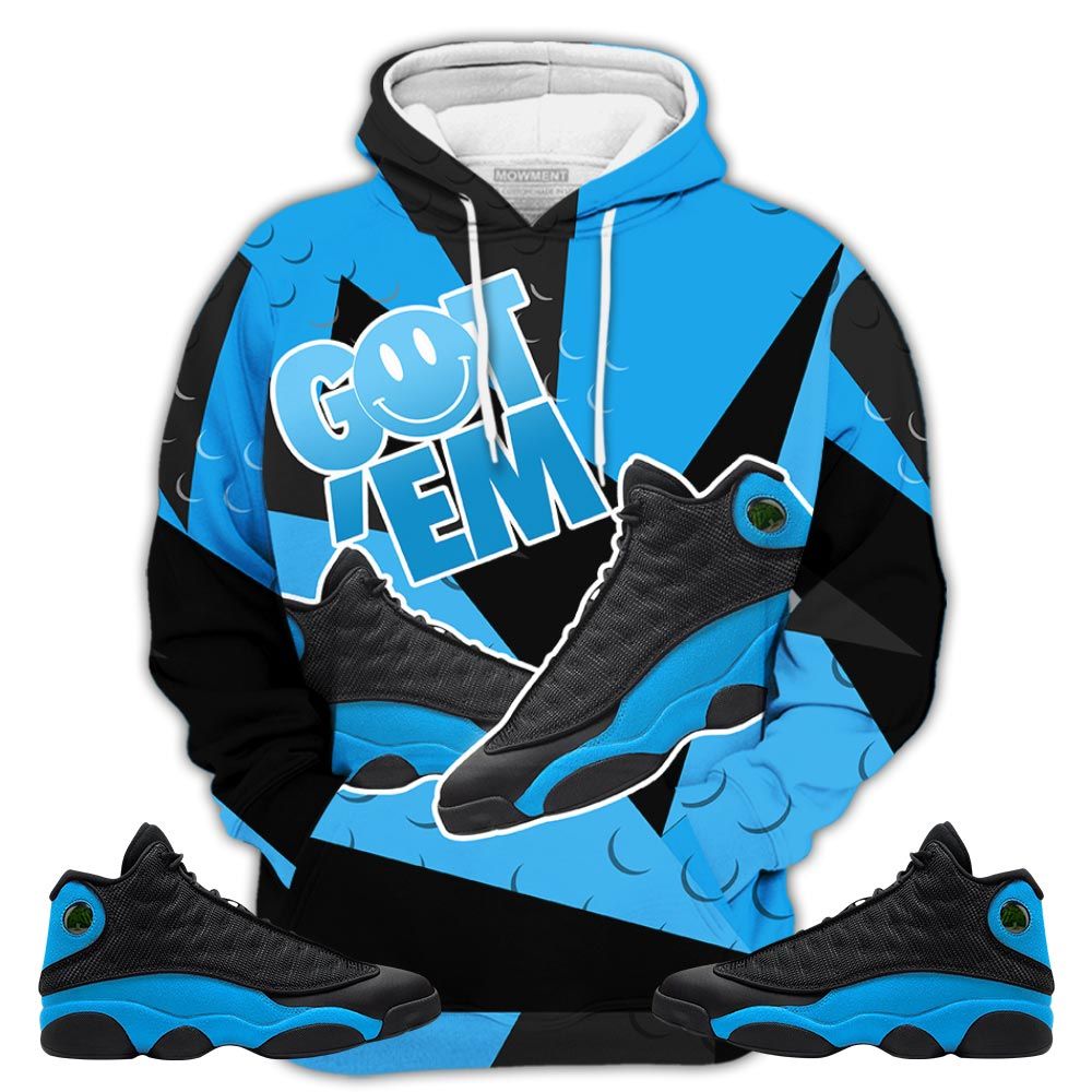 Homie Got Em Shoes Smile Sneaker Shirt Match Black University Blue 13S, Jordan 13 Black University Blue 2022 Hoodie Sweatshirt Tee All Over Print MKO Shirt