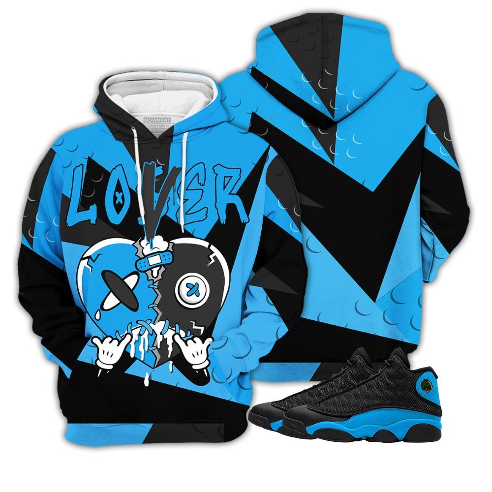 Homie Loser Lover Drip Heart Sneaker Shirt Match Black University Blue 13S, Jordan 13 Black University Blue 2022 Hoodie Sweatshirt Tee All Over Print MKO Shirt