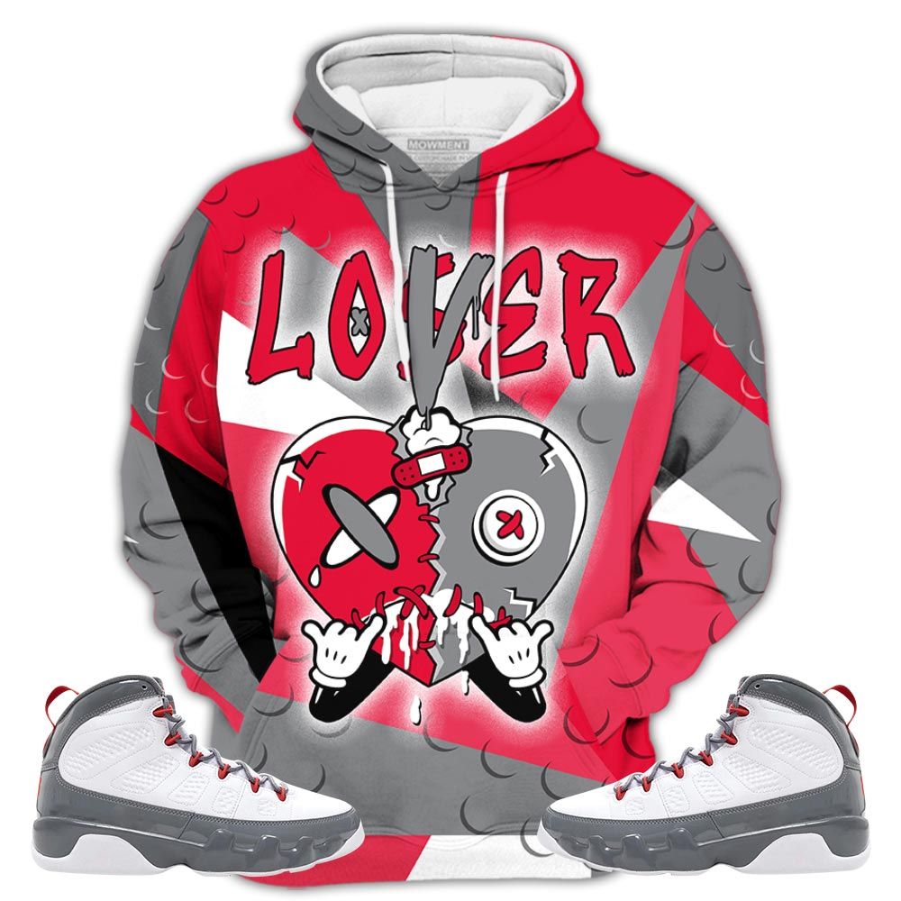Homie Loser Lover Heart Sneaker Shirt Match Fire Red 9S, Jordan 9 Retro Fire Red Hoodie Sweatshirt Tee All Over Print MKO Shirt