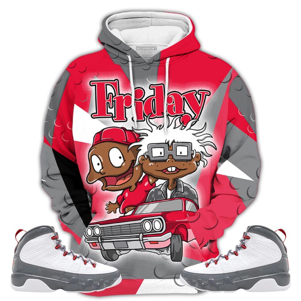 Homie Melanin Kids Friday Cartoon 90S Sneaker Shirt Match Fire Red 9S, Jordan 9 Retro Fire Red Hoodie Sweatshirt Tee All Over Print MKO Shirt