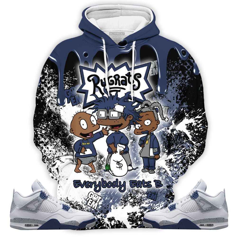 Homie Rugrats Everybody Eats B Sneaker Shirt Match White Midnight Navy 4S, Jordan 4 Retro Midnight Navy Hoodie Sweatshirt Tee All Over Print MKO Shirt