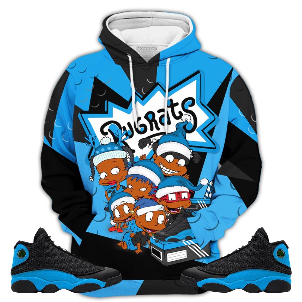 Homie Rugrats Kids Xmas Sneaker Shirt Match Black University Blue 13S, Jordan 13 Black University Blue 2022 Hoodie Sweatshirt Tee All Over Print MKO Shirt