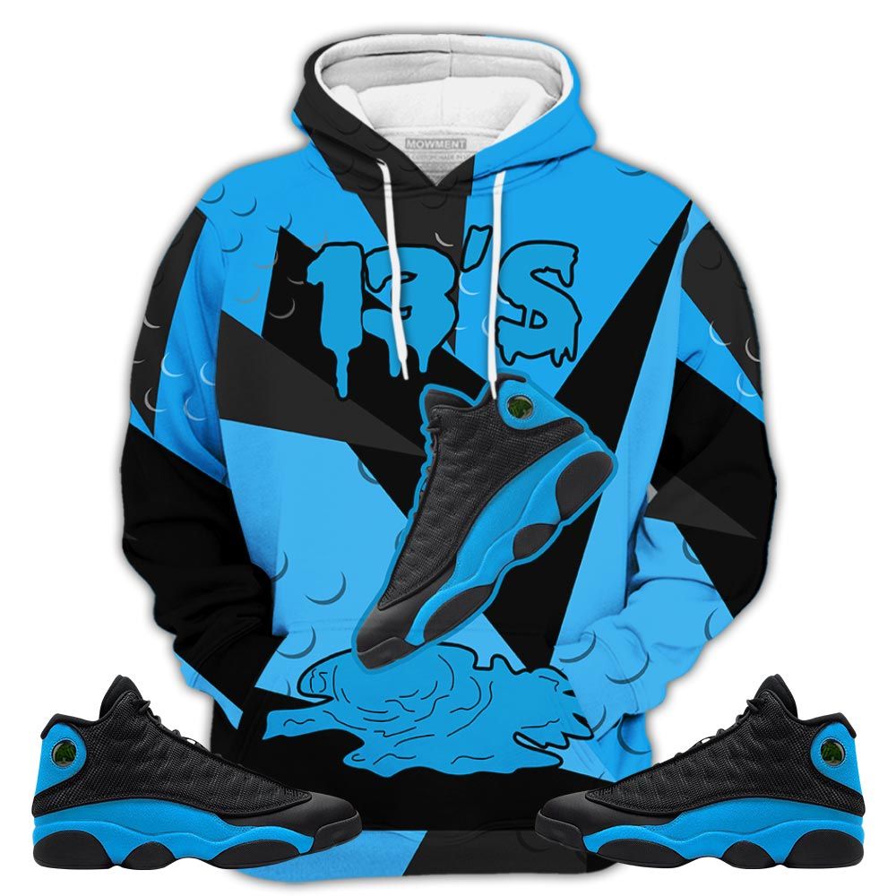 Homie Shoes Dripping Sneaker Shirt Match Black University Blue 13S, Jordan 13 Black University Blue 2022 Hoodie Sweatshirt Tee All Over Print MKO Shirt