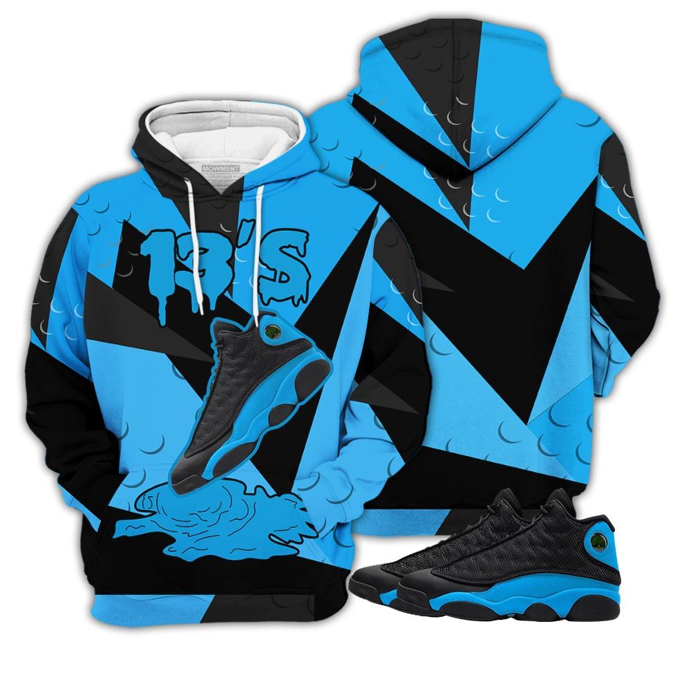 Homie Shoes Dripping Sneaker Shirt Match Black University Blue 13S, Jordan 13 Black University Blue 2022 Hoodie Sweatshirt Tee All Over Print MKO Shirt