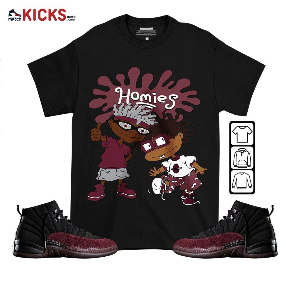 Homies Rugrats Melanin Sneaker Shirt Match Burgundy Crush 12s, Jordan 12 A Ma Maniere MKO T-Shirt