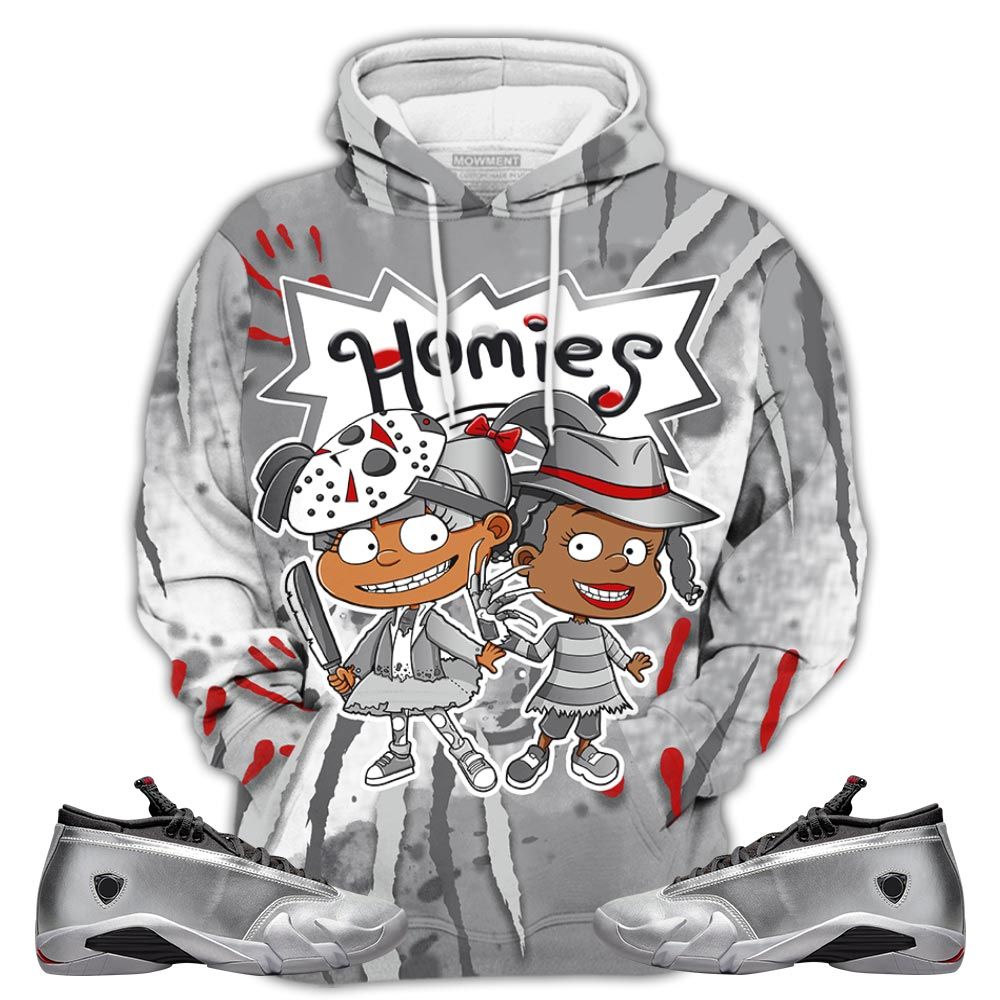 Homies Rugrats Sneaker Shirt Match 14 Low Metallic Silver, Jordan 14 Metallic Silver Hoodie Sweatshirt Tee All Over Print MKO Shirt