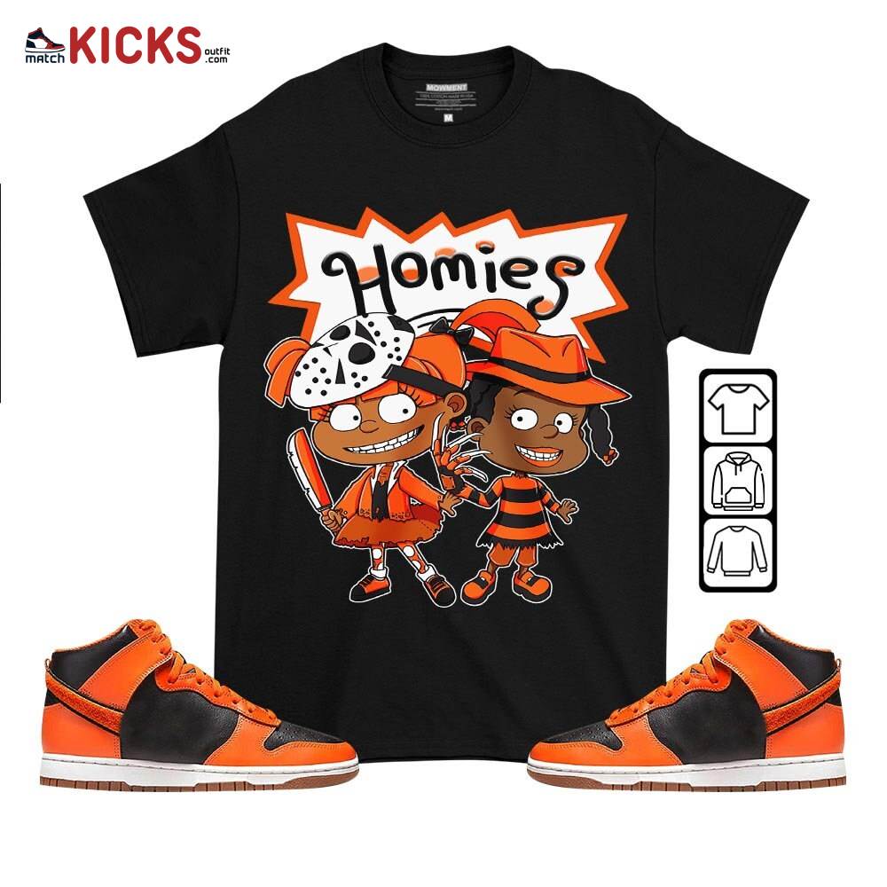 Homies Rugrats Susie Horror Sneaker Shirt Match Dunk Black Orange, Dunk High GS Safety Orange MKO T-Shirt