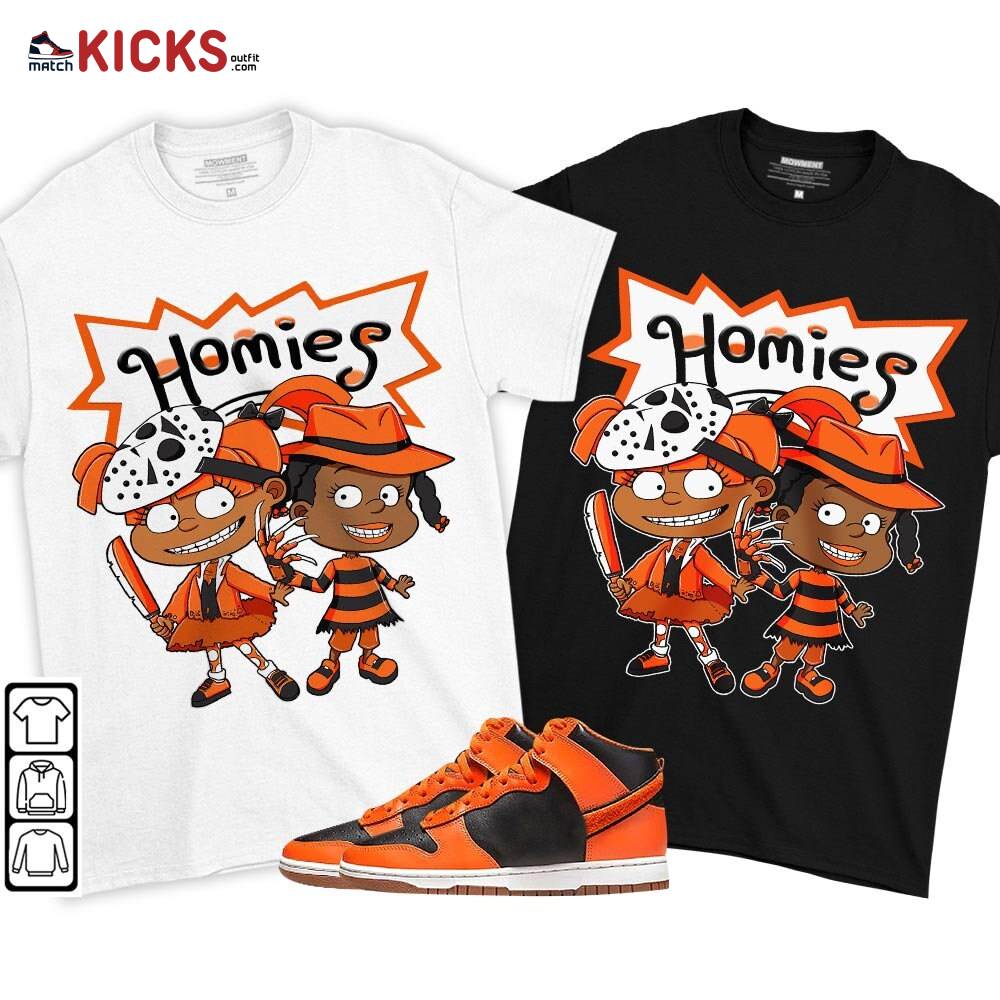 Homies Rugrats Susie Horror Sneaker Shirt Match Dunk Black Orange, Dunk High GS Safety Orange MKO T-Shirt Homies Rugrats Susie Horror Sneaker Shirt Match Dunk Black Orange, Dunk High GS Safety Orange MKO T-Shirt