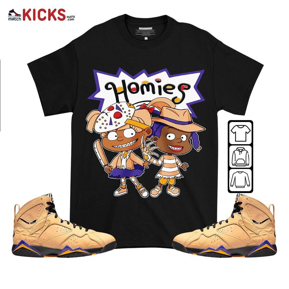 Homies Rugrats Susie Horror Sneaker Shirt Match Vachetta Tan 7s, Jordan 7 SE Afrobeats MKO T-Shirt