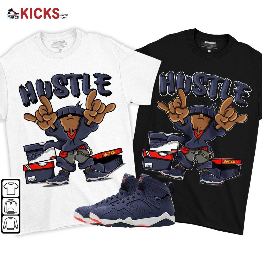 Hustle Sneaker Shirt Match 7 Neutral Indigo, Jordan 7 Quai 54 MKO T-Shirt