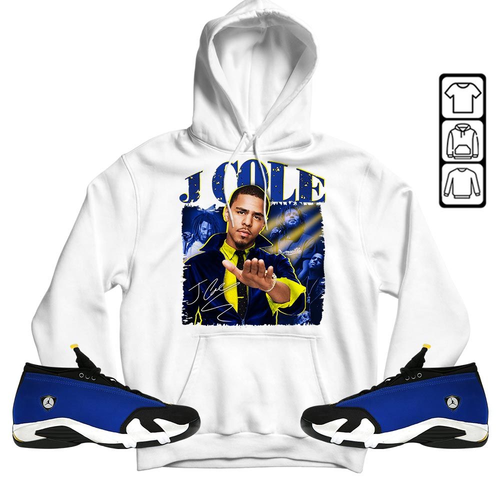J Cole SIGN Sneaker Shirt Match 2023 Blue Laney 14s, Jordan 14 Laney MKO Hoodie J Cole SIGN Sneaker Shirt Match 2023 Blue Laney 14s, Jordan 14 Laney MKO Hoodie