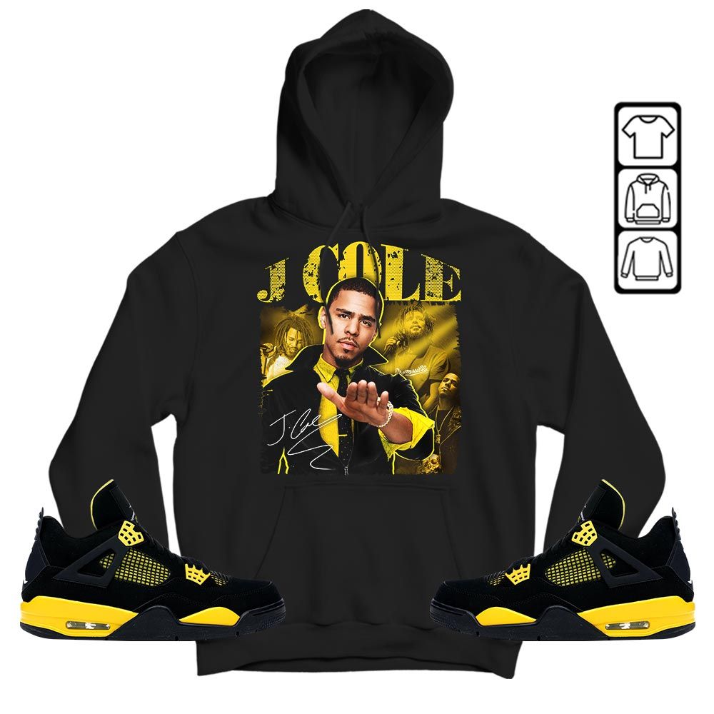 J Cole SIGN Sneaker Shirt Match 2023 Thunder 4s, Jordan Retro 4 Thunder MKO T-Shirt J Cole SIGN Sneaker Shirt Match 2023 Thunder 4s, Jordan Retro 4 Thunder MKO T-Shirt