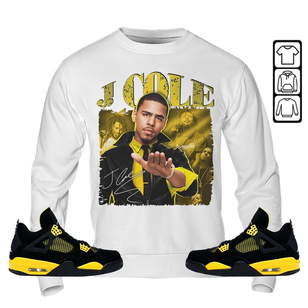 J Cole SIGN Sneaker Shirt Match 2023 Thunder 4s, Jordan Retro 4 Thunder MKO T-Shirt J Cole SIGN Sneaker Shirt Match 2023 Thunder 4s, Jordan Retro 4 Thunder MKO T-Shirt