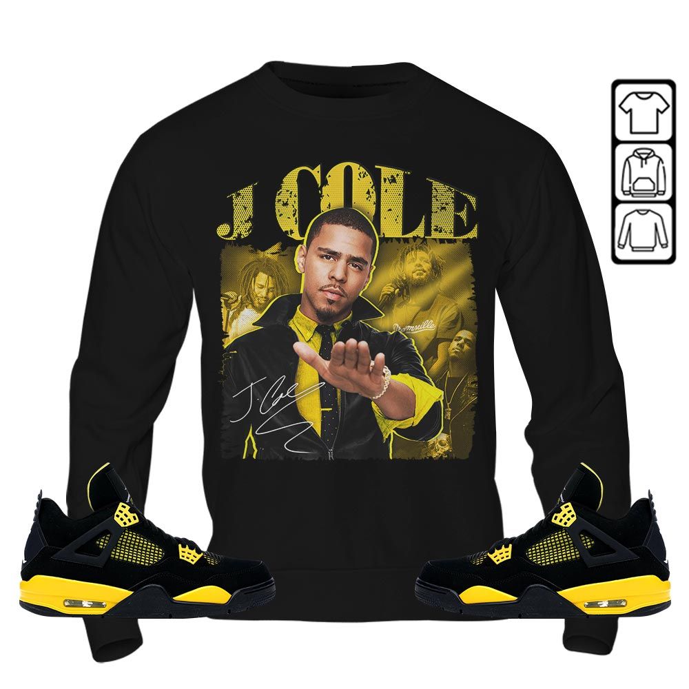 J Cole SIGN Sneaker Shirt Match 2023 Thunder 4s, Jordan Retro 4 Thunder MKO T-Shirt J Cole SIGN Sneaker Shirt Match 2023 Thunder 4s, Jordan Retro 4 Thunder MKO T-Shirt