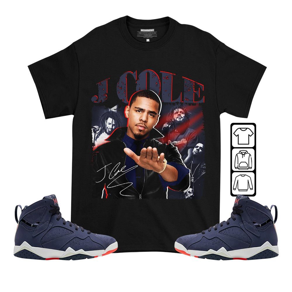 J Cole SIGN Sneaker Shirt Match 7 Neutral Indigo, Jordan 7 Quai 54 MKO T-Shirt J Cole SIGN Sneaker Shirt Match 7 Neutral Indigo, Jordan 7 Quai 54 MKO T-Shirt