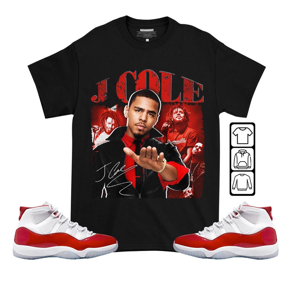 J Cole SIGN Sneaker Shirt Match Cherry 11s, Jordan 11 Retro Cherry MKO T-Shirt