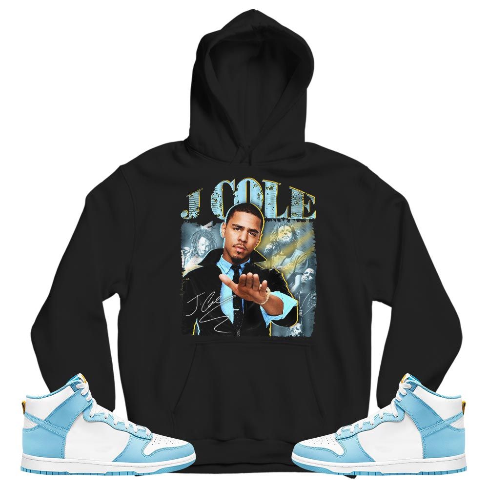 J Cole SIGN Sneaker Shirt Match Dunk High Blue Chill, Dunk High Homer Simpson MKO T-Shirt