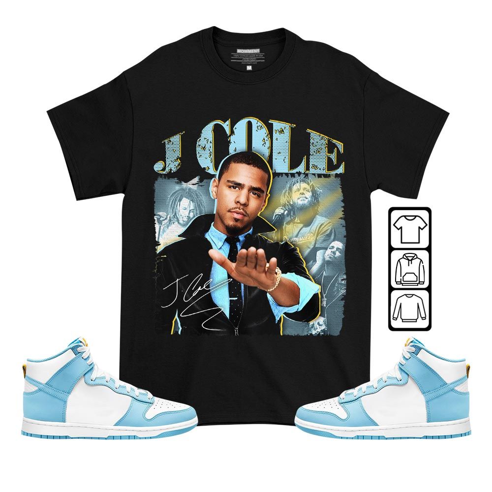 J Cole SIGN Sneaker Shirt Match Dunk High Blue Chill, Dunk High Homer Simpson MKO T-Shirt J Cole SIGN Sneaker Shirt Match Dunk High Blue Chill, Dunk High Homer Simpson MKO T-Shirt