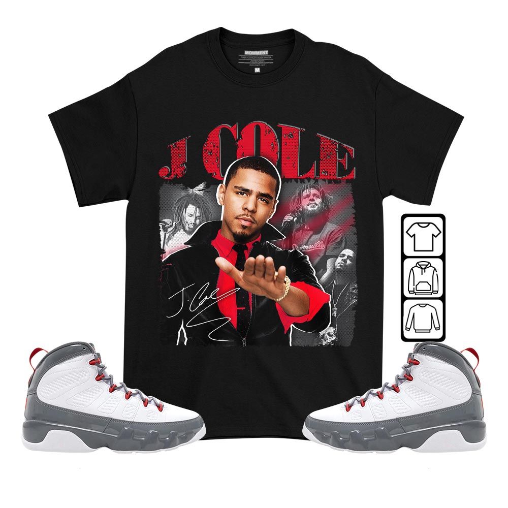 J Cole SIGN Sneaker Shirt Match Fire Red 9s, Jordan 9 Retro Fire Red MKO T-Shirt