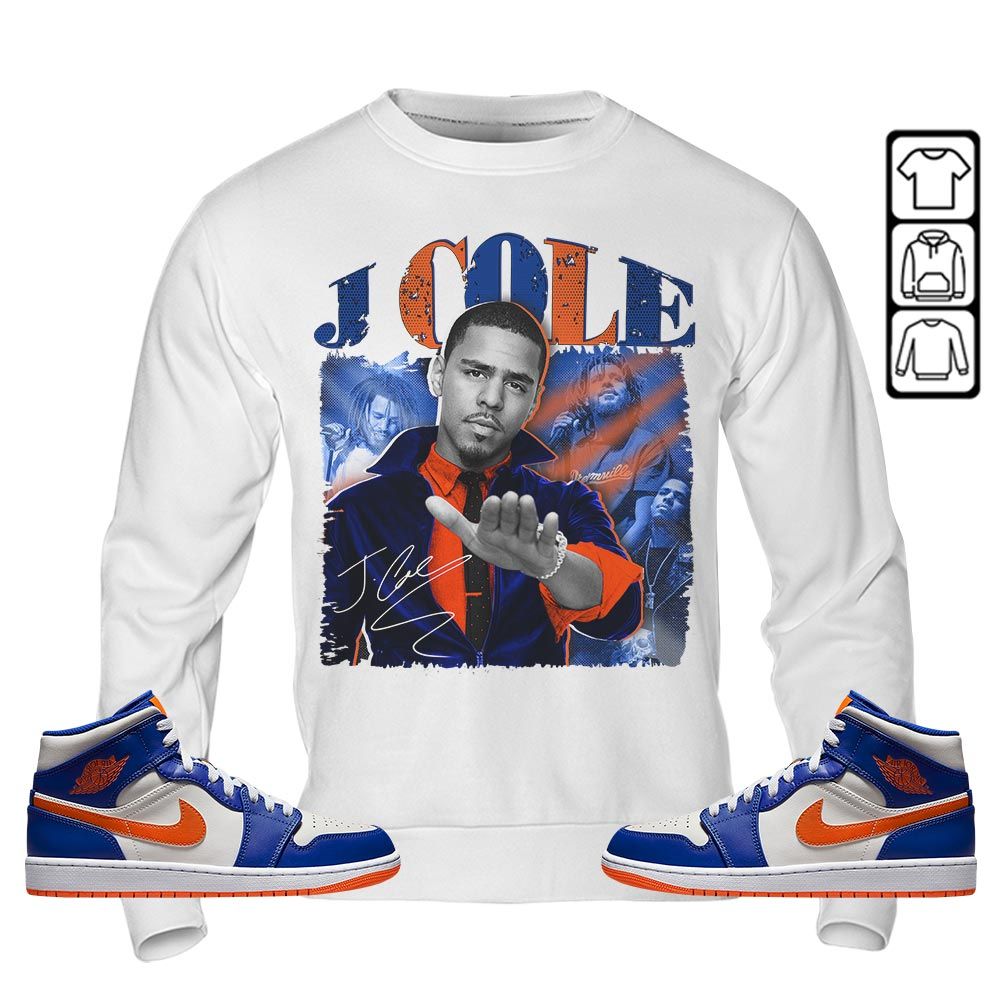 J Cole SIGN Sneaker Shirt Match Mid Knicks 1s, Jordan 1 Mid Knicks MKO Sweatshirt J Cole SIGN Sneaker Shirt Match Mid Knicks 1s, Jordan 1 Mid Knicks MKO Sweatshirt