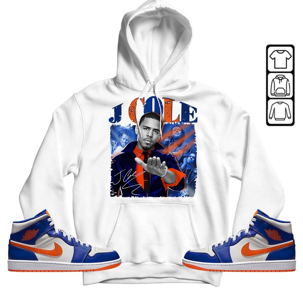 J Cole SIGN Sneaker Shirt Match Mid Knicks 1s, Jordan 1 Mid Knicks MKO T-Shirt