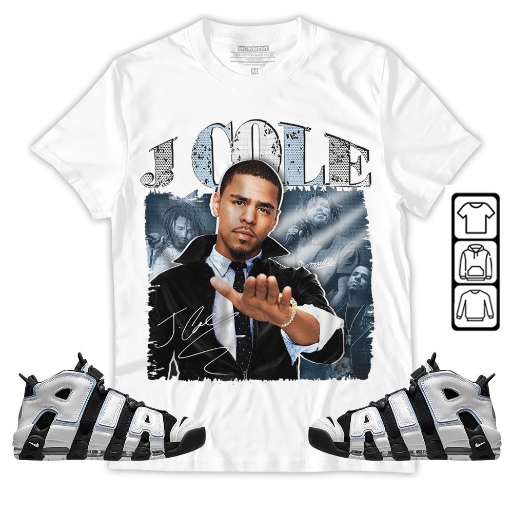 J Cole SIGN Sneaker Shirt Match Uptempo Cobalt Bliss, Air More Uptempo Cobalt Bliss MKO Sweatshirt